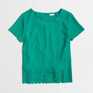 JCrew Green Short Sleeve Top with laser cut outs